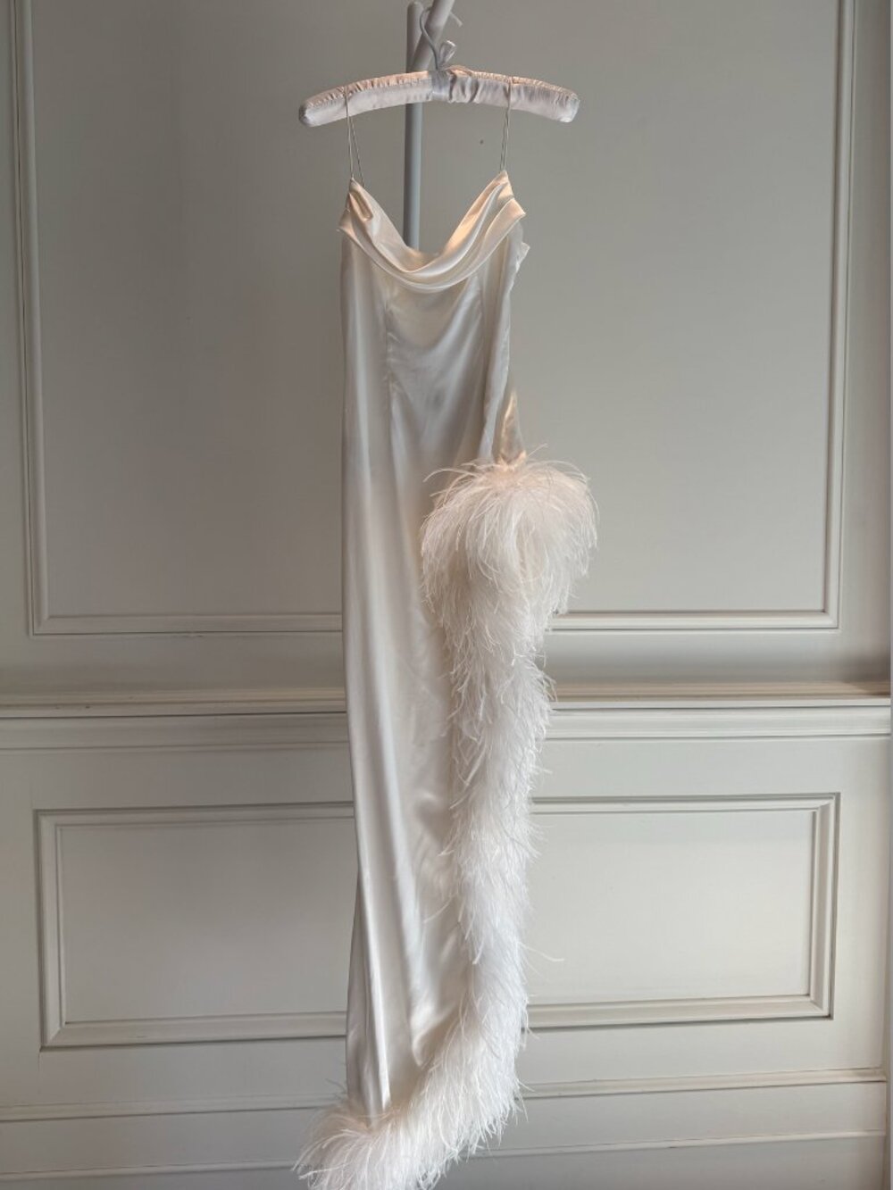 Alessandra Rich White Feather-Trimmed Dress NWT